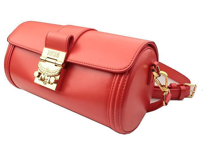 MCM Borsa a tracolla cilindrica in pelle corallo Arancione - vista 2