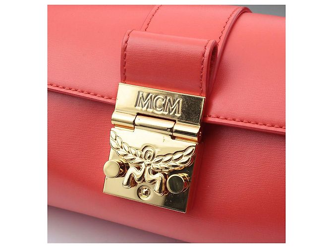 MCM Borsa a tracolla cilindrica in pelle corallo Arancione - vista 5
