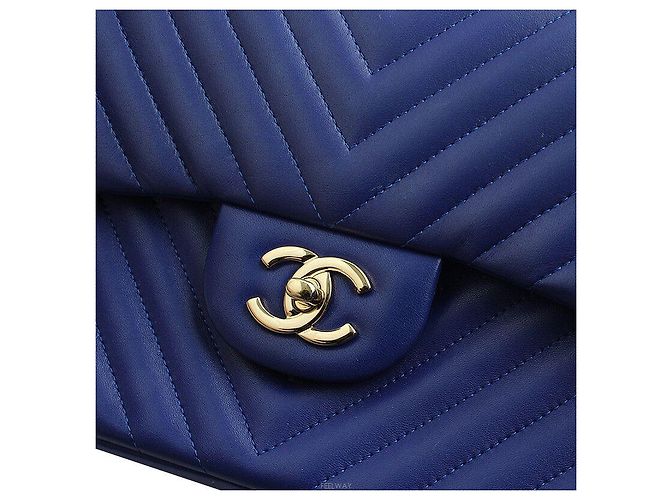 Chanel Borsa a spalla in pelle di agnello blu reale con doppio flap - Serie Chevron - vista 6