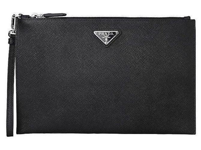 Prada Borsa Clutch Triangolo Logo Saffiano Nera Nero - vista 2