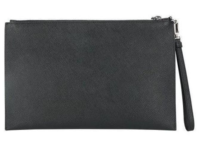 Prada Borsa Clutch Triangolo Logo Saffiano Nera Nero - vista 4