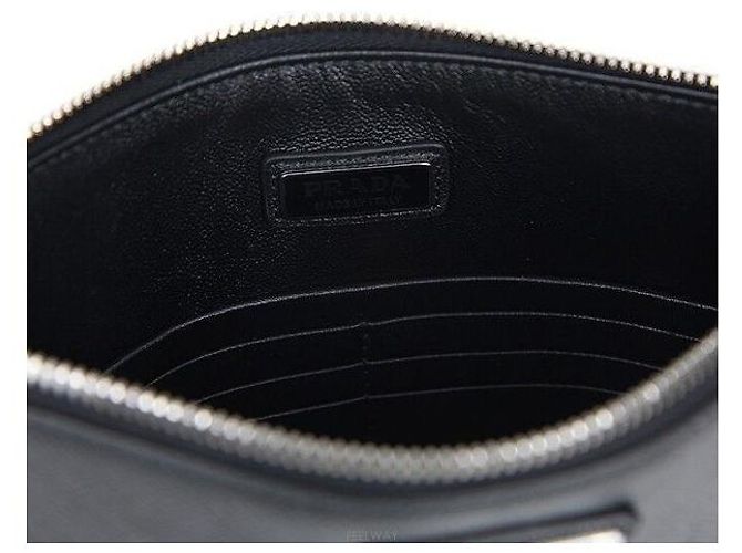 Prada Borsa Clutch Triangolo Logo Saffiano Nera Nero - vista 5