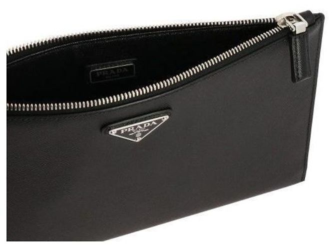 Prada Borsa Clutch Triangolo Logo Saffiano Nera Nero - vista 6