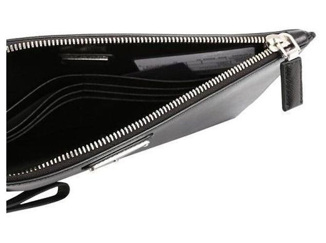 Prada Borsa Clutch Triangolo Logo Saffiano Nera Nero - vista 7