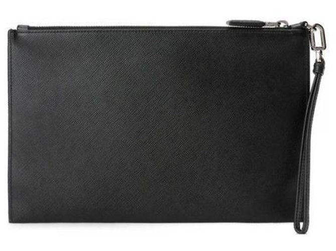 Prada Borsa Clutch Triangolo Logo Saffiano Nera Nero - vista 8