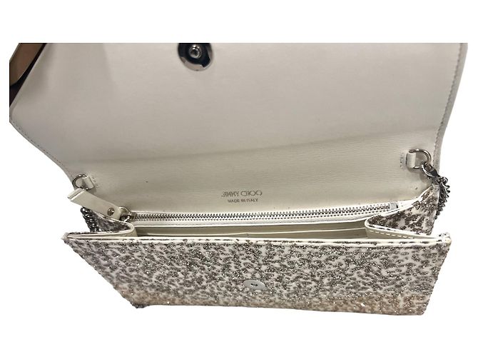 Jimmy Choo Clutch Catena Brillante Emie Bianco - vista 7