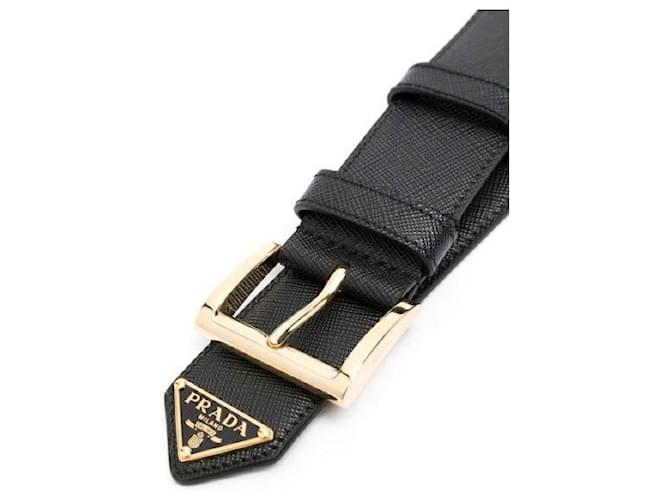 Prada Leder-Gürtel mit Dreieckslogo Schwarz - Ansicht 5