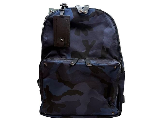 Valentino Rockstud Nylon Camouflage Rucksack Navy Blau - Ansicht 2