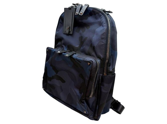 Valentino Rockstud Nylon Camouflage Rucksack Navy Blau - Ansicht 3