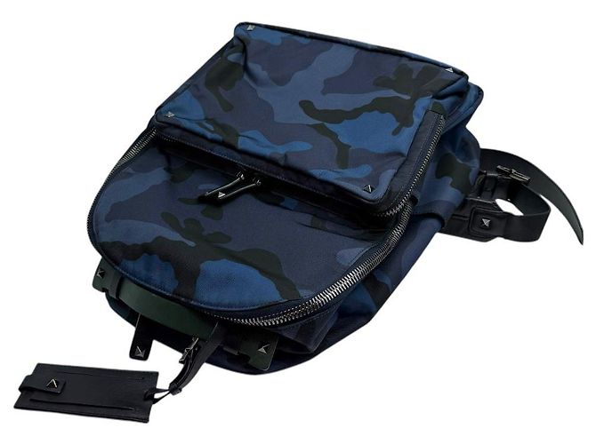 Valentino Rockstud Nylon Camouflage Rucksack Navy Blau - Ansicht 6