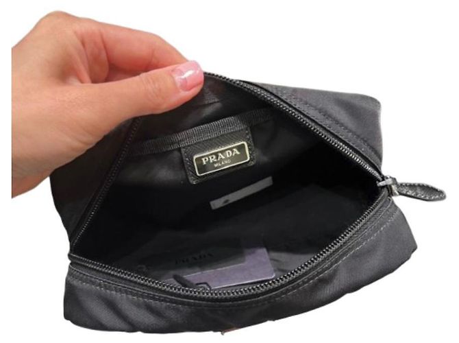 Prada Pochette Media Logo Triangolo Tesuto Nero - vista 5