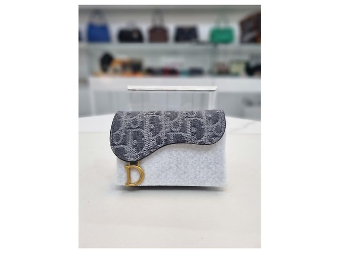 Dior Portacarte da donna in denim grigio Oblique Saddle Bloom - vista 11