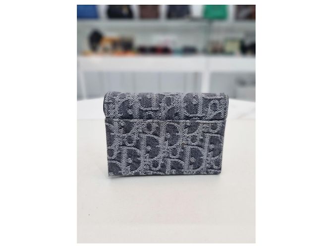 Dior Portacarte da donna in denim grigio Oblique Saddle Bloom - vista 15