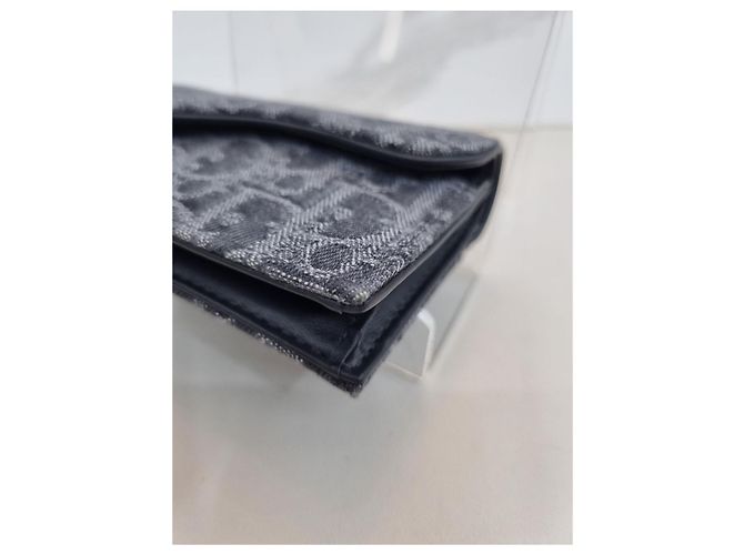 Dior Portacarte da donna in denim grigio Oblique Saddle Bloom - vista 17