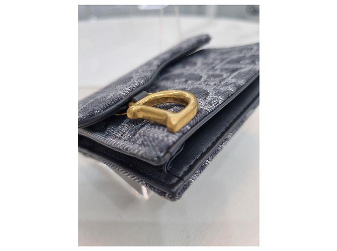 Dior Portacarte da donna in denim grigio Oblique Saddle Bloom - vista 18