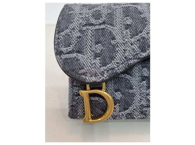 Dior Portacarte da donna in denim grigio Oblique Saddle Bloom - vista 19