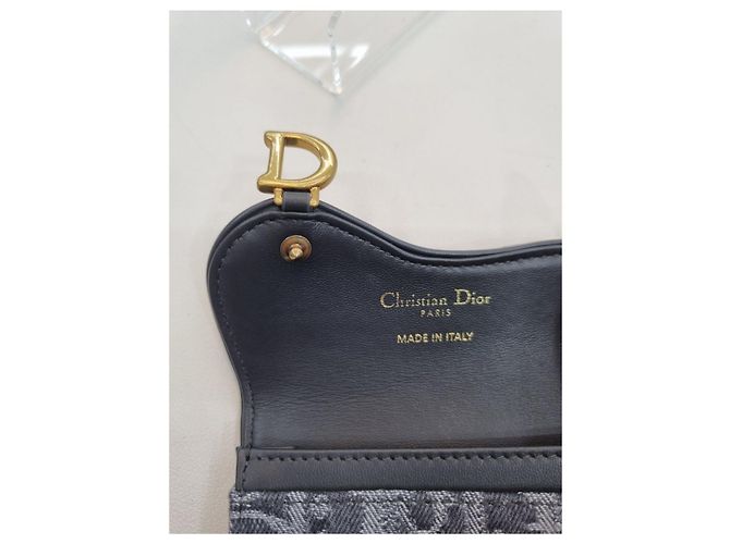 Dior Portacarte da donna in denim grigio Oblique Saddle Bloom - vista 20