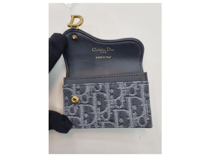 Dior Portacarte da donna in denim grigio Oblique Saddle Bloom - vista 21