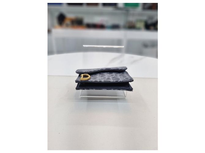Dior Portacarte da donna in denim grigio Oblique Saddle Bloom - vista 7