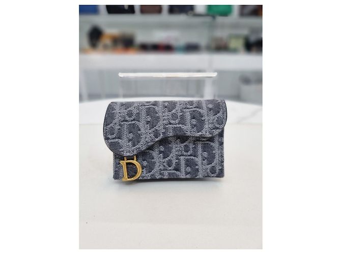 Dior Portacarte da donna in denim grigio Oblique Saddle Bloom - vista 9
