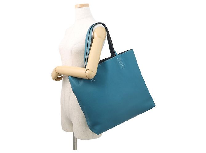 Borsa Tote Hermès Kara Double Sens 45 Blu - vista 5