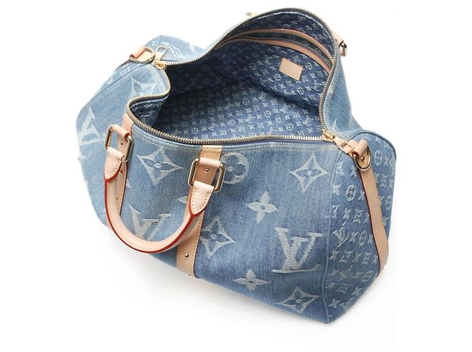 Sac Boston Keepall Bandoulière 45 en denim Monogram Louis Vuitton Bleu Marine - vue 11