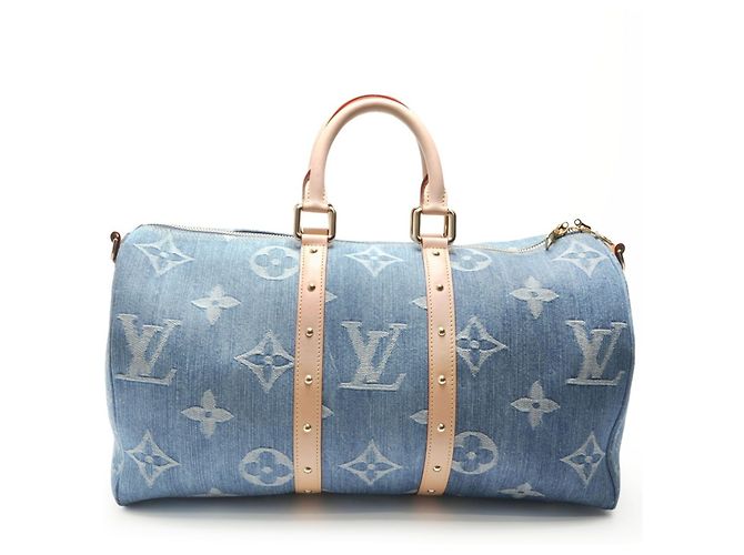 Sac Boston Keepall Bandoulière 45 en denim Monogram Louis Vuitton Bleu Marine - vue 2
