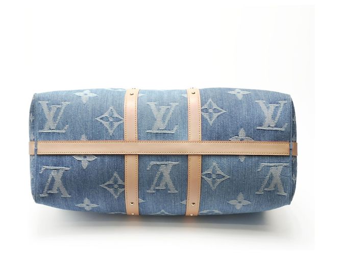 Sac Boston Keepall Bandoulière 45 en denim Monogram Louis Vuitton Bleu Marine - vue 8