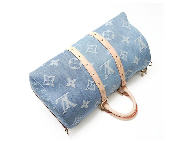 Sac Boston Keepall Bandoulière 45 en denim Monogram Louis Vuitton Bleu Marine - vue 9