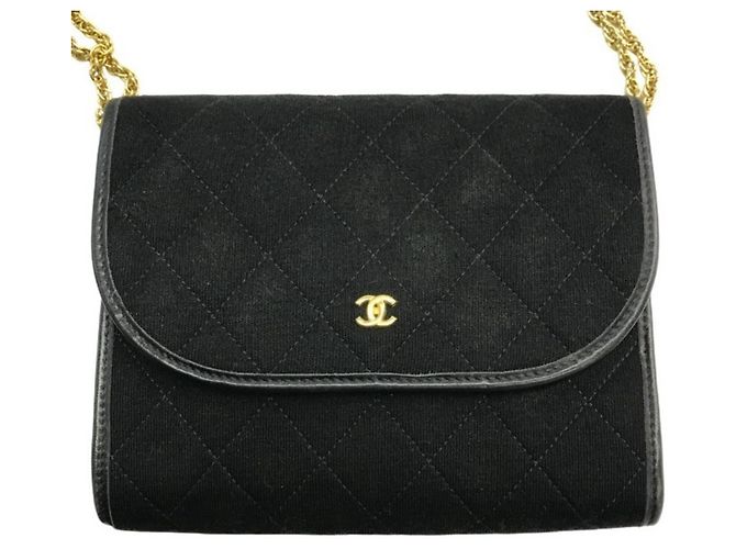 Borsa a spalla matelassé in jersey di cotone nero Chanel con catena - vista 4