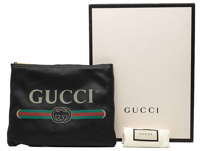 Clutch in pelle nera media con logo Gucci Nero - vista 8