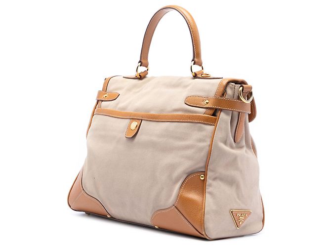 Borsa a mano Prada in canapa con rifiniture in cinghiale marrone Beige - vista 2