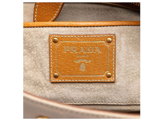 Borsa a mano Prada in canapa con rifiniture in cinghiale marrone Beige - vista 5
