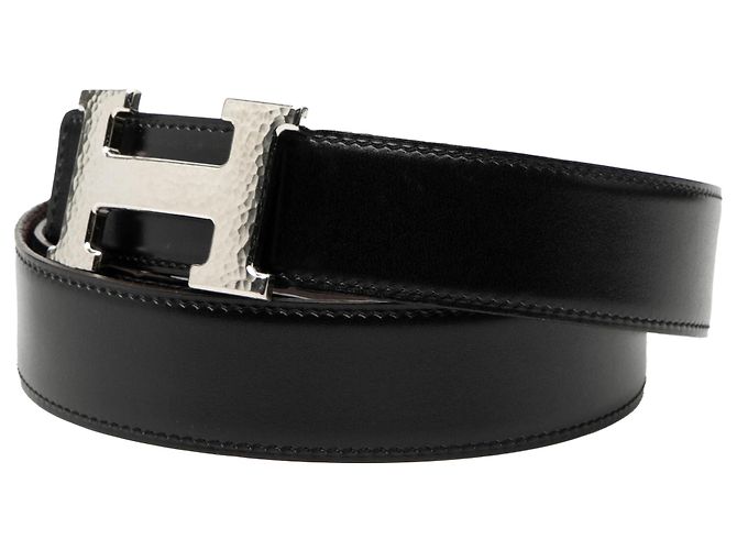 Cintura reversibile Hermès Constance H Martelee in Swift nero e Togo - vista 2