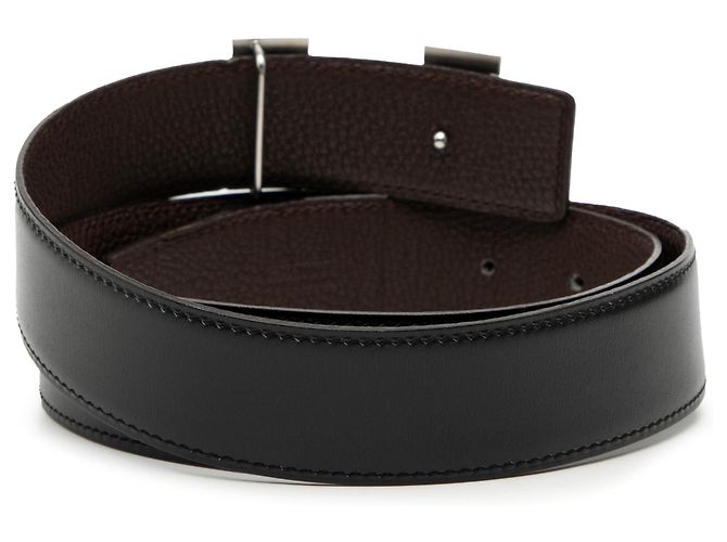 Cintura reversibile Hermès Constance H Martelee in Swift nero e Togo - vista 3