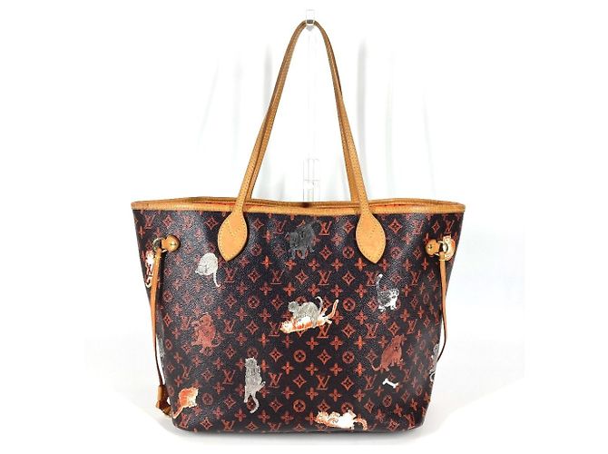 Borsa a Spalla Neverfull MM Catgram Monogram Louis Vuitton Marrone Arancione - vista 2