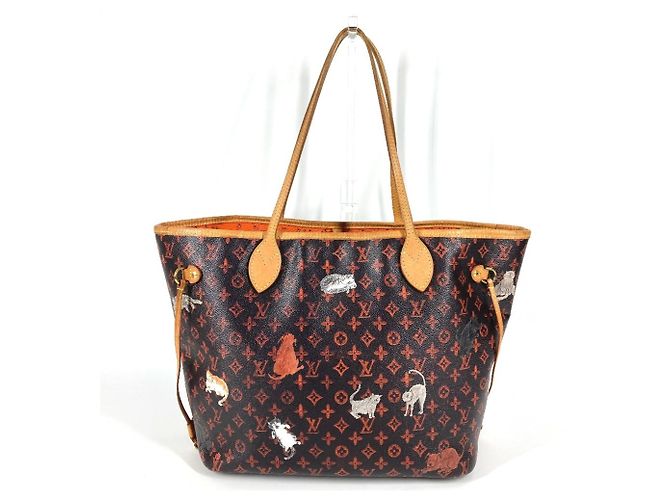 Borsa a Spalla Neverfull MM Catgram Monogram Louis Vuitton Marrone Arancione - vista 3