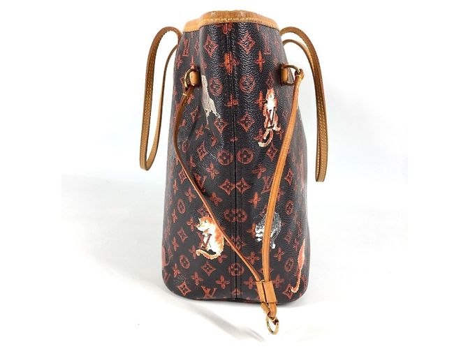 Borsa a Spalla Neverfull MM Catgram Monogram Louis Vuitton Marrone Arancione - vista 5