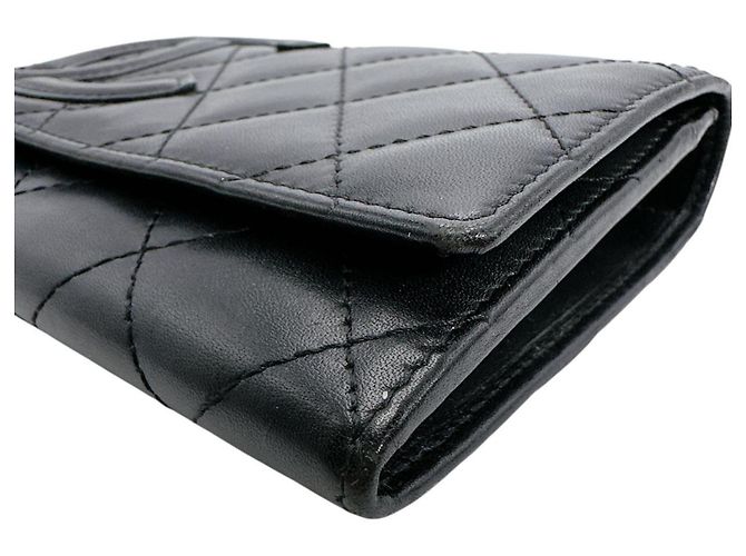 Billetera bifold de cuero acolchado de la línea Cambon de Chanel Negro - vista 6