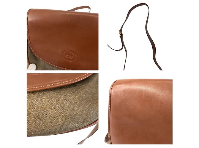 Gucci Vintage Leder-Canvas Schultertasche Braun - Ansicht 5