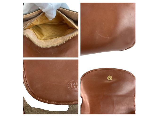 Gucci Vintage Leder-Canvas Schultertasche Braun - Ansicht 6