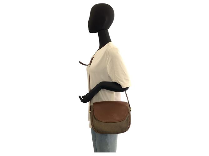 Gucci Vintage Leder-Canvas Schultertasche Braun - Ansicht 7