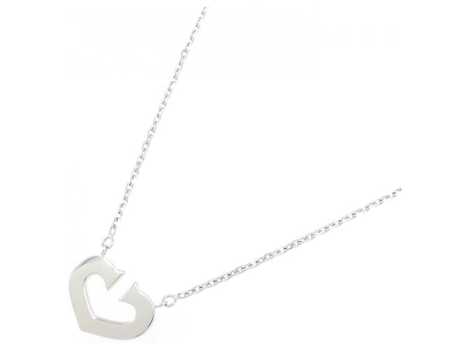 Collana Cartier C Heart 750 Oro Bianco Argento Metallico - vista 2