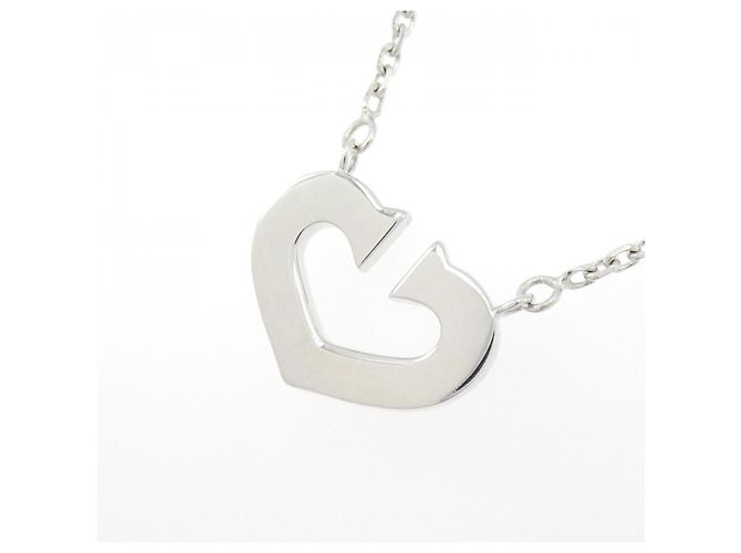 Collana Cartier C Heart 750 Oro Bianco Argento Metallico - vista 3