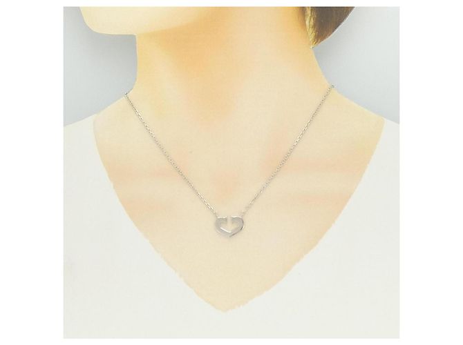 Collana Cartier C Heart 750 Oro Bianco Argento Metallico - vista 5