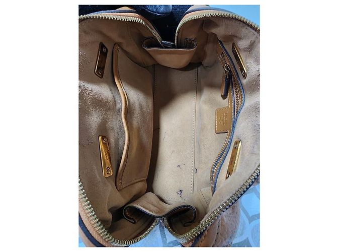 Borsa Boston in pelle Visetos Signature MCM Cognac - vista 10