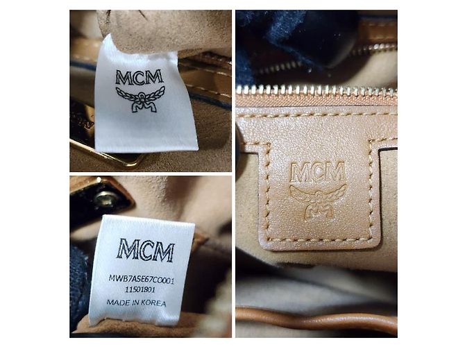 Borsa Boston in pelle Visetos Signature MCM Cognac - vista 4