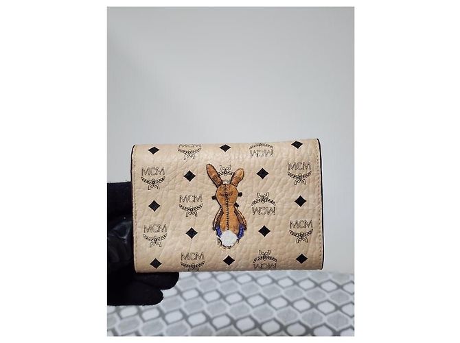 MCM Visetos Rabbit Compact Tri-fold Leather Wallet Beige - view 2
