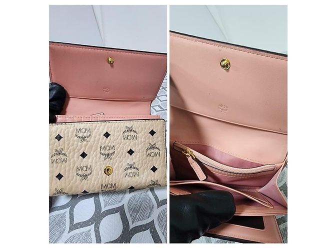 MCM Visetos Rabbit Compact Tri-fold Leather Wallet Beige - view 7