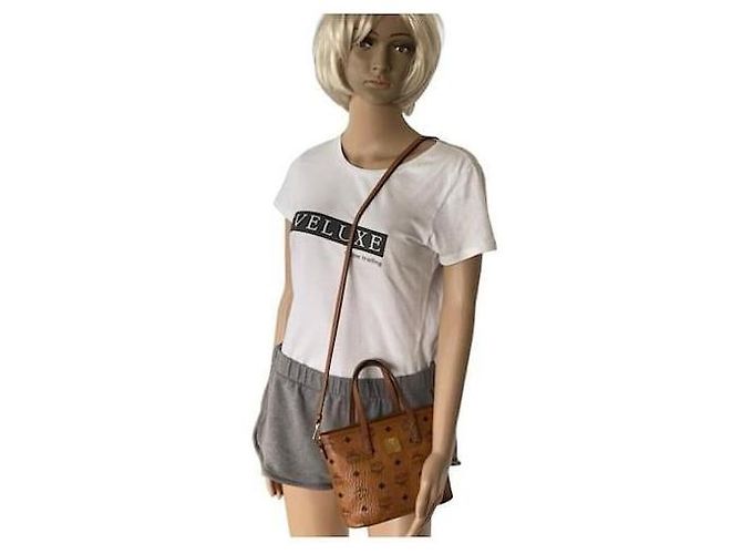 MCM ANYA MINI SHOPPER BAG CON ZIP SUPERIORE COGNAC - vista 13